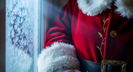 Santa claus in red coat with white fur trim