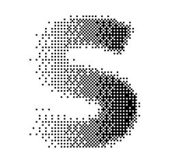 Abstract halftone typography forming the letter S using black and white dots. Modern dotted type design ideal for posters, branding, editorial layouts, typography art, and creative graphic projects.
