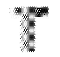 Abstract halftone typography forming the letter T using black and white dots. Modern dotted type design ideal for posters, branding, editorial layouts, typography art, and creative graphic projects.