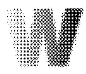 Abstract halftone typography forming the letter W using black and white dots. Modern dotted type design ideal for posters, branding, editorial layouts, typography art, and creative graphic projects.