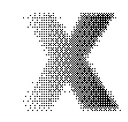 Abstract halftone typography forming the letter X using black and white dots. Modern dotted type design ideal for posters, branding, editorial layouts, typography art, and creative graphic projects.