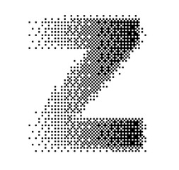 Abstract halftone typography forming the letter Z using black and white dots. Modern dotted type design ideal for posters, branding, editorial layouts, typography art, and creative graphic projects.