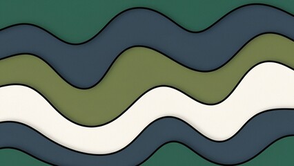 Abstract Wavy Layered Background in Green, Blue and Cream Tones