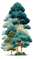 Serene grove of hand-painted trees blending pale green and golden hues