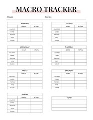 Obraz premium Macro Tracker Printable | Daily Protein, Carb & Fat Tracker | Nutrition & Meal Planning Log