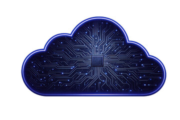 Cloud computing data storage and network security with abstract circuit board technology on transparent background