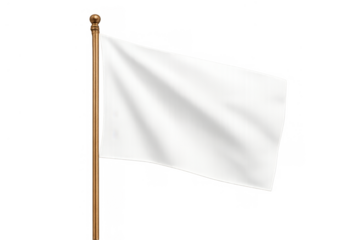 White flag waving on flagpole, signifying surrender, peace, truce, and a fresh start, transparent background