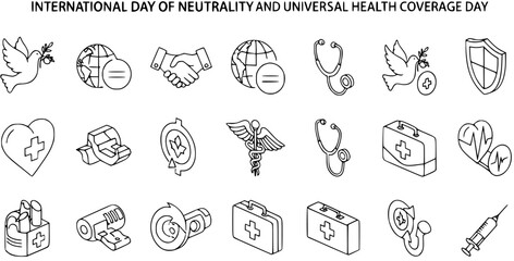 International Day of Neutrality and Universal Health Coverage Day Icons