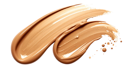 Swatch of creamy, beige foundation applied in curving strokes, glossy texture