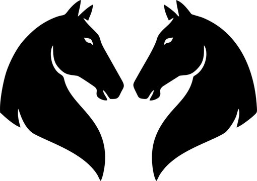 Symmetrical Two Horses Head Solid Silhouette Vector