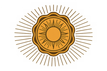 Sun energy emblem with radiating rays, classic celestial symbol, spiritual wellness, and light power icon on transparent background