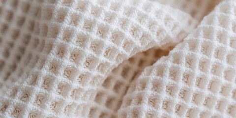 Detail shot of waffle fabric texture with pronounced grid structure  