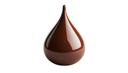 Isolated, glossy, brown teardrop against stark black background, showcasing liquid shine