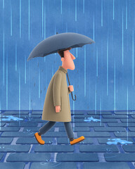Rainy day,man with umbrella © Queen Dahe