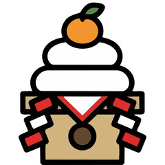 鏡餅をすっきりと表現。なめらかな白い餅と橙が静かに重なり年神への祈りや感謝、希望に満ちた新年の始まり