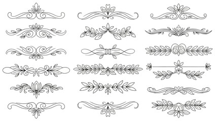 An elegant collection of vintage-inspired ornamental dividers, borders, and flourishes, perfect for adding a sophisticated touch to design projects and publications.