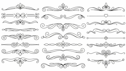 A sophisticated collection of elegant vintage ornamental dividers and calligraphic flourishes, perfect for enhancing wedding invitations, certificates, and decorative design projects.