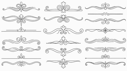 A sophisticated collection of elegant vintage decorative dividers and ornate scrollwork flourishes, perfect for adding classic design elements to various creative projects.