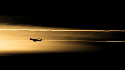 departure. A commercial aircraft silhouetted against a vibrant sunset, motion blur adding dynamic energy. inspiring travel planning, mobility guides, designed for mobility and urban transit guides.
