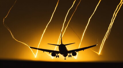 departure. A commercial aircraft silhouetted against a vibrant sunset, motion blur adding dynamic energy. inspiring travel planning, mobility guides, designed for mobility and urban transit guides.

