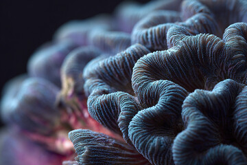 Obraz premium Underwater close up of brain coral showing detailed textured surface and intricate folds with blue and purple hues creating mesmerizing natural pattern in ocean