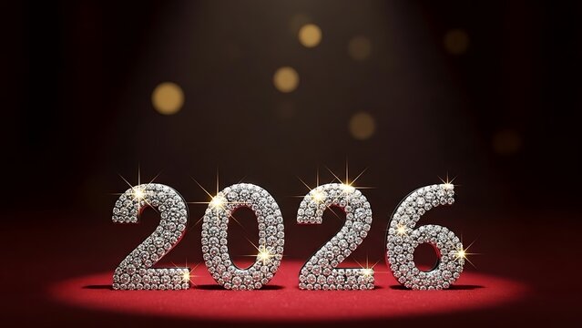 Luxury diamond 2026 numbers on red carpet with sparkling lights