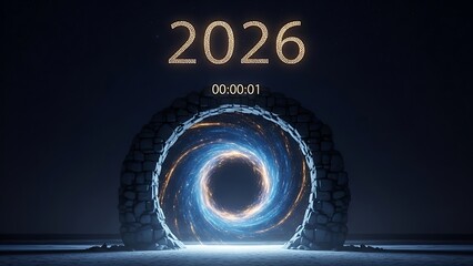 New year 2026 countdown with glowing tunnel effect