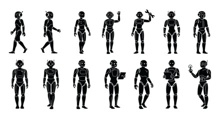 Silhouettes of People in Various Poses.