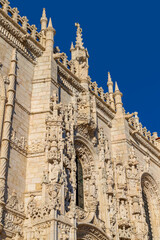 Ornate south portal of the Church of Santa Maria de Belem at Jeronimos Monastery built in 1516