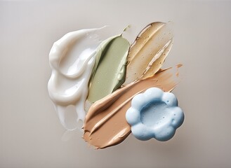 Abstract skincare cream texture swatches with cosmetic product smears, beauty makeup and self care concept