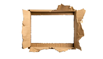 Fototapeta premium Torn cardboard box with a rectangular hole against black, revealing emptiness