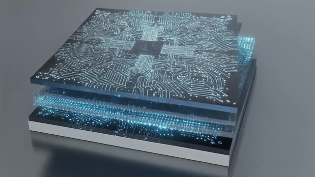 Advanced Microchip Technology with Glowing Blue Energy Layers.