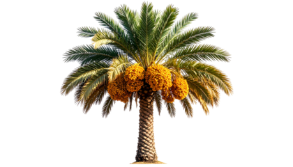 Isolated view of a palm tree laden with dates against a plain black background