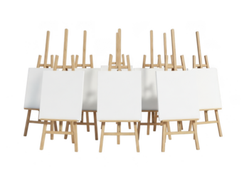 Art easels with blank canvases isolated on transparent background