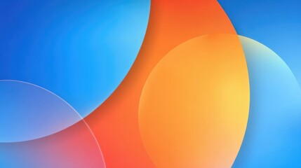 Abstract modern minimalist digital background featuring overlapping translucent gradient circles in vibrant blue, orange, yellow and pink hues. Clean geometric composition for graphic design