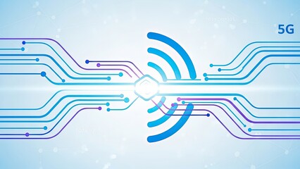 Stunning 5G network illustration with dynamic blue and purple circuit lines