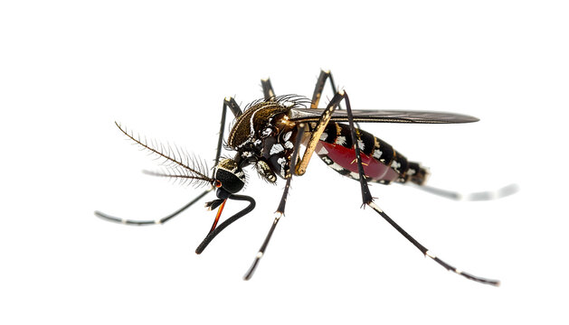 Highly detailed mosquito specimen isolated on black background, showcasing intricate details