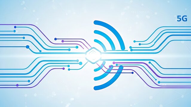 Stunning 5G network illustration with dynamic blue and purple circuit lines - Powered by Adobe