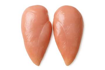 Raw skinless boneless chicken breasts for healthy cooking and food preparation, isolated on transparent background