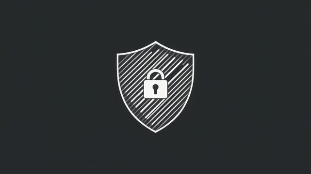 Hand-drawn Chalk Style Icon Illustrating Digital Protection and Cybersecurity with a Shield and Padlock Symbolizing Robust Online Safety and Data Privacy