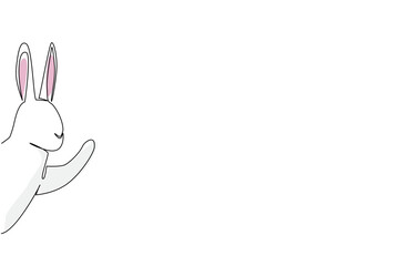 Obraz premium Single line drawing captures a rabbit waving from behind a wall, symbolizing fertility and gentleness. A nature concept artwork created for International Rabbit Day theme.
