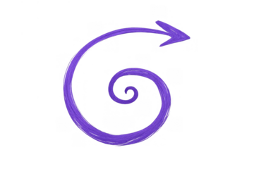 Purple spiral arrow creating dynamic motion and direction, hand-drawn sketchy doodle element, transparent background