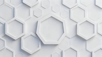 Fototapeta premium Abstract white hexagonal geometric pattern with 3D depth and modern design