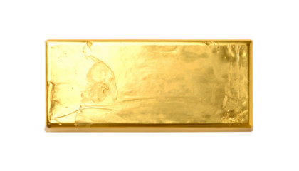 Close-up of a partially unwrapped rectangular edible bar with shiny gold wrapping against black