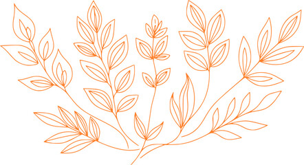 One continuous line leaf. Linear plants. Hand drawing leaves. Vector 10 Eps.
