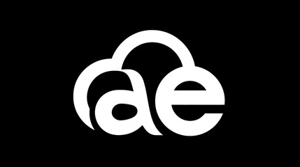 Modern white AE monogram with cloud shape on black, symbolizing digital technology, cloud computing, data, and innovative networks