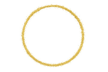 Golden glitter circle frame with sparkling dust effect on transparent background, shiny particle ring for celebration projects