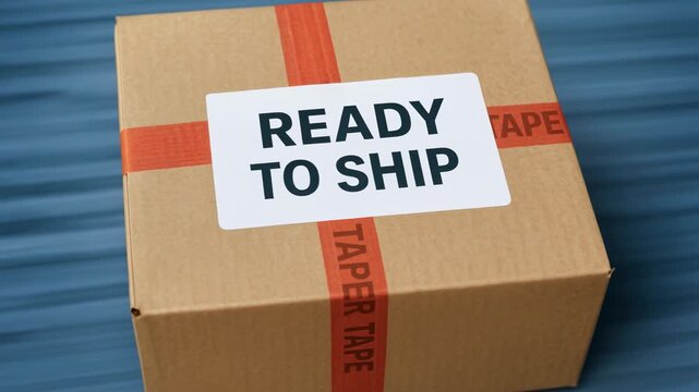 Cardboard box parcel package delivery shipping supply chain logistic process with sticker label tape and packaging for online order fulfillment