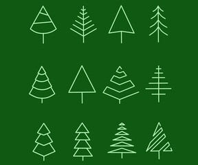 Set simple pine tree lineart image,set simple pine tree outline vector, set pine tree line icon vector,set pine tree outline image ,set simple pine tree icon illustration 