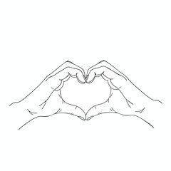 Fototapeta premium Black outline drawing of two hands forming a heart shape